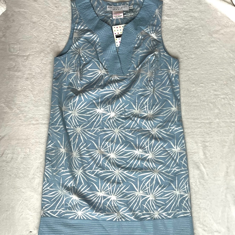 NWT Gretchen Scott Designs Blue Sleeveless Dress Silver Starbursts Size S